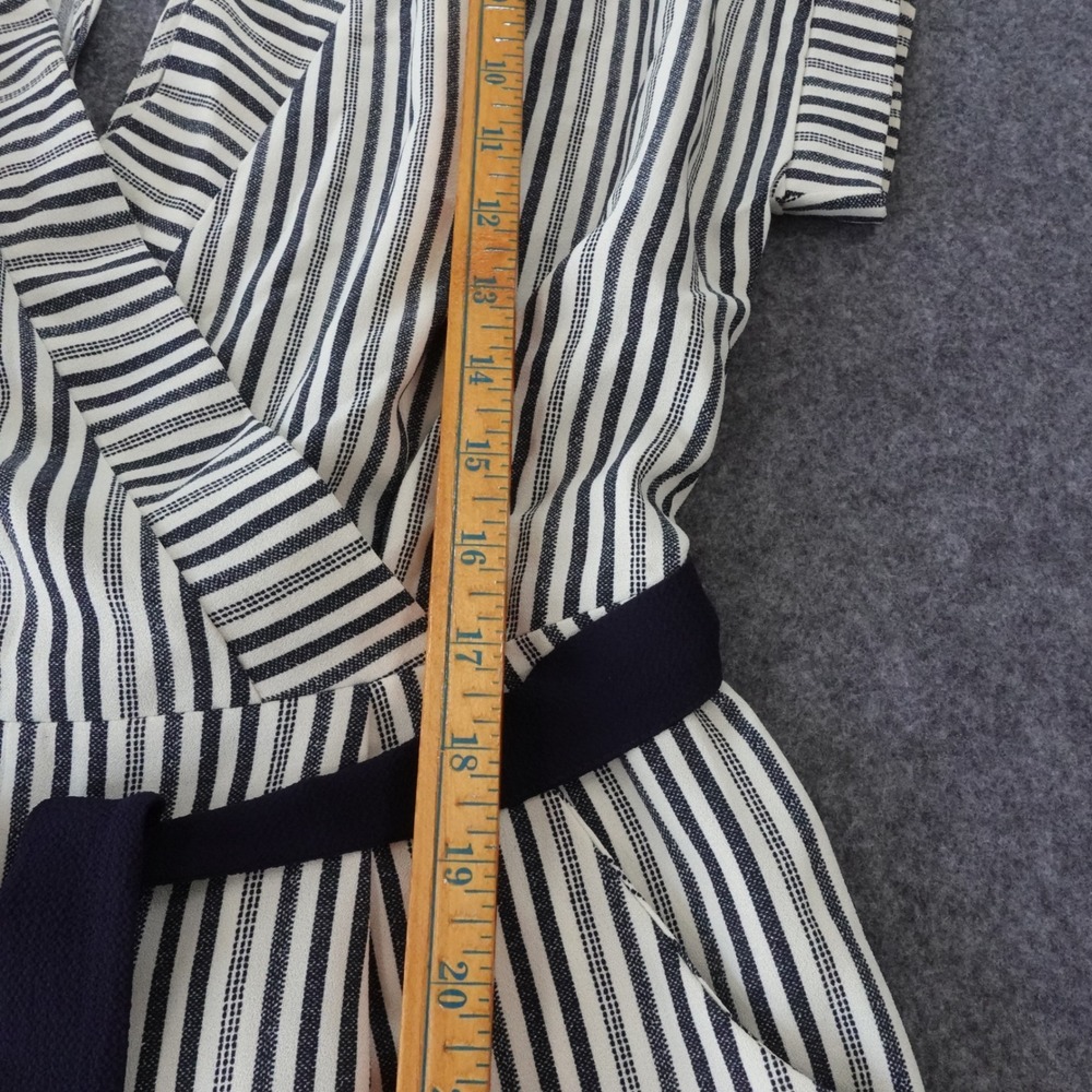 Monteau Los Angeles Striped Wide Leg Jumpsuit Navy White Wrap Front  Large - Picture 7 of 10